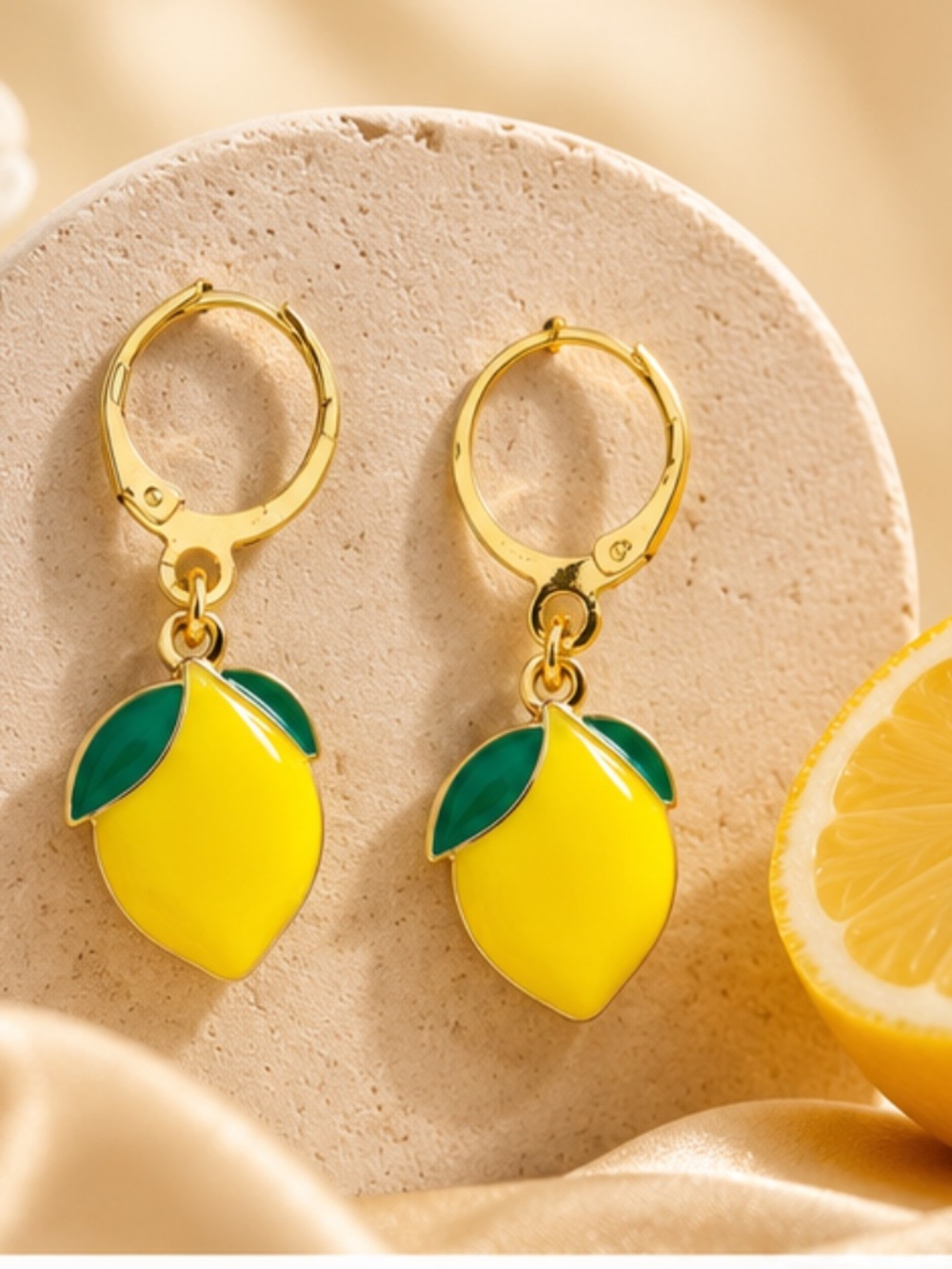 Lemon Charm Earrings with Golden Hoop